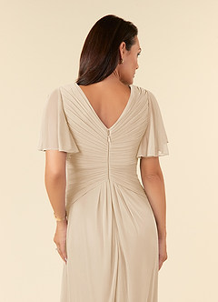 Azazie Emmeline Mère de la mariée Robes Robe Trapèze en Maille Col V plissé Champagne image6