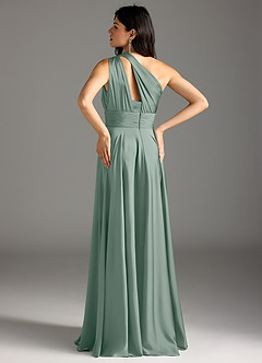 Azazie Charlize Abiti da Damigella Abito A-Line in Raso Elasticizzato Monospalla Salvia Argentata image6