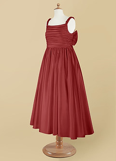 Azazie Cutie Pie Flower Girl Dresses Rust A-Line Pleated Matte Satin Dress image9