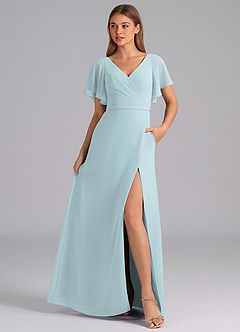 Azazie Ambrosia Bridesmaid Dresses Mist A-Line Pleated Chiffon Dress image3