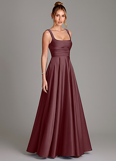 Azazie Azaria Robes de demoiselle d'honneur Robe Trapèze en Satin extensible Corset Sangria image4