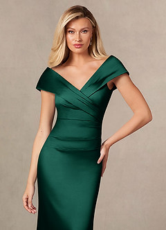 Azazie Ludlow Mother of the Bride Dresses Emerald Mermaid Pleated Stretch Satin Dress image6
