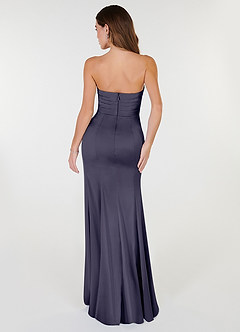 Azazie Yola Vestidos de damas de honor Vestido de Tormenta de Satén Elástico de Corte Recto Convertible con Cuello en V Plisado image3