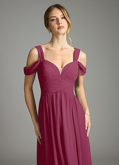 Azazie Lianne Bridesmaid Dresses Mulberry A-Line Off the Shoulder Chiffon Dress image3