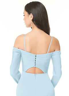 Azazie Hallie Brudtärnklänningar Klänning av Tubklänning i Stretch Satin Off-The-Soulder långärmad Himmelsblå Konvertibel image8