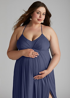 Azazie Annabelle Maternity Bridesmaid Dresses A-Line V-Neck Pleated Mesh Floor-Length Dress image11