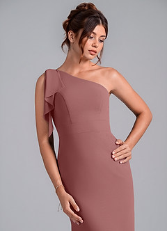 Azazie Rinna Bridesmaid Dresses Desert Rose Mermaid One Shoulder Chiffon Dress image6