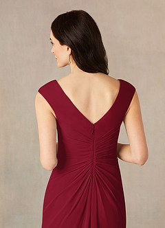 Azazie Sally Final Sale Burgundy A-Line V-Neck Pleated Chiffon Dress image5
