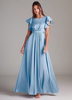 Azazie Daphne Bescheiden Bruidsmeisjekleding A-Lijn Ruches Stretch Satijn Vloerlengte Jurk image1