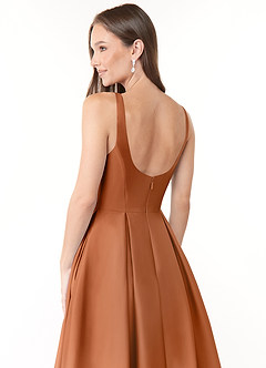 Azazie Neve Bridesmaid Dresses Copper Ball-Gown with Pockets Stretch Satin Dress image6
