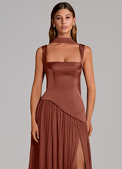 Azazie Stephanie Vestidos de damas de honor Vestido de Castaño de Satén Elástico de Corte en A con Plisado image6