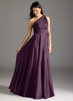 Azazie Charlize Bridesmaid Dresses Plum A-Line One Shoulder Stretch Satin Dress image2