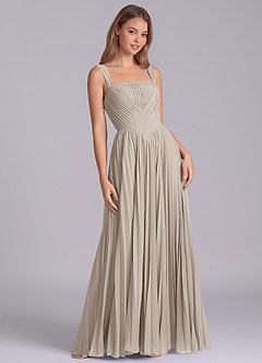 Azazie Mina 신부 들러리 드레스 A라인 주름진 쉬폰 바닥 길이 드레스 image5