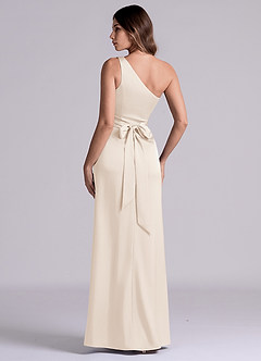 Azazie Phaedra Bridesmaid Dresses White Alabaster A-Line One Shoulder Stretch Satin Dress image5