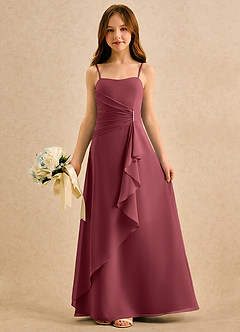 Azazie lolly Girls Formal Robe Demoiselle D'honneur Fillette Robe Trapèze en Mousseline de soie Plissée Merlot image3