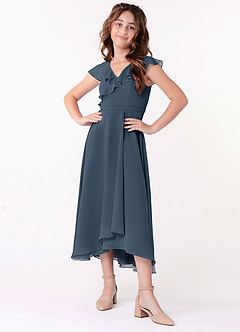 Azazie Posie Junior A-Linie Gestreift Chiffon Kleid Neptunblau image4