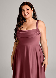 Azazie Shaude Bridesmaid Dresses Desert Rose A-Line Pleated Stretch Satin Dress image9