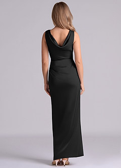 Azazie Kali At-home Try On Dresses Black Sheath Pleated Stretch Satin Dress image6