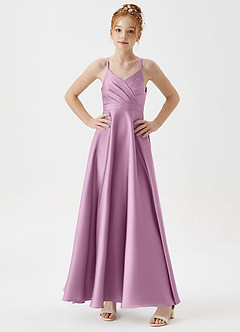 Azazie Avelina Junior Robe Trapèze en Satin extensible Plissée Glycine image3