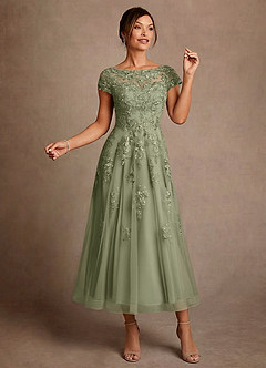 Azazie Jolanda At-home Try On Dresses Rosette A-Line Lace Dress image3
