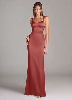 Azazie Denice Bridesmaid Dresses Antique Rose Sheath Pleated Stretch Satin Dress image3