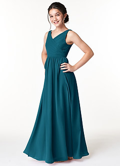 Azazie Sawyer Junior Ink Blue A-Line Pleated Chiffon Dress image5