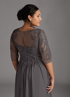 Azazie Harriet Mère de la mariée Robes Robe Trapèze en Maille Dentelle en forme d'anneau Gris Acier image8