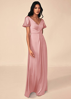 Azazie Soren Robes de demoiselle d'honneur Robe Trapèze en Satin extensible Plissée Rose Poudré image8