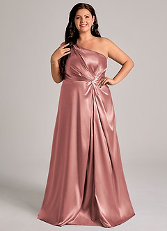 Azazie Brooke Brautjungfernkleider A-Linie One-Shoulder Metallischer Satin Kleid Altrosa image10