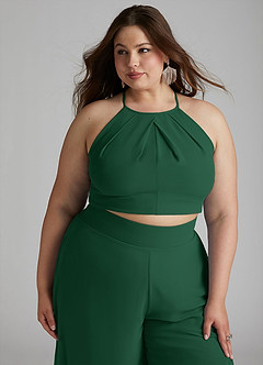Azazie Kenzi Bridesmaid Dresses Dark Green Pleated Chiffon Jumpsuit image11