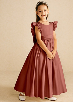 Azazie Piglette Flower Girl Dresses Auburn A-Line Bow Matte Satin Dress image5