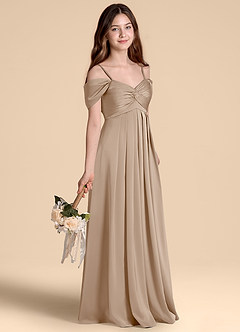 Azazie Kaitlynn Junior Vestido de Gris Pardo de Satén Elástico de Corte en A con Vestidos sin tirantes image5