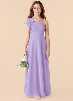 Azazie Arabella Junior Robe Trapèze en Mousseline de soie Rayé Lilas image6