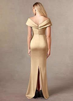Azazie Ludlow Venta final Vestido de Champán de Satén Elástico de Corte Sirena con Plisado image4