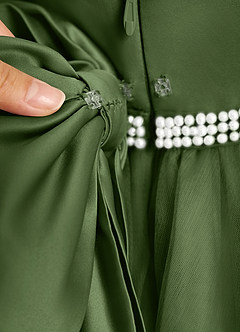 Azazie Firefly Robe Demoiselle D'honneur Fillette Robe Trapèze en Mat Satiné Arc Olive image8