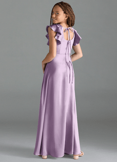 Azazie Bondi Junior Frosted Lilac A-Line Side Slit Stretch Satin Dress image5