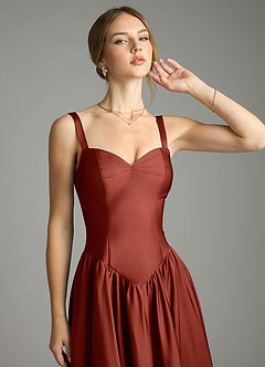 Azazie Evadina Suknie dla druhen Linia A Gorset Satyna elastyczna Do ziemi Sukienka image5