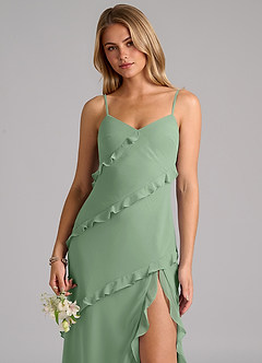 Azazie Nancie Abiti da Damigella Abito Sirena in Chiffon Increspato Matcha image7
