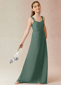 Azazie Denice Junior Sea Moss A-Line Chiffon Dress image4