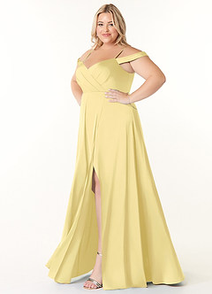 Azazie Ocean Bridesmaid Dresses Lemon Sorbet A-Line V-Neck Pleated Stretch Satin Dress image8