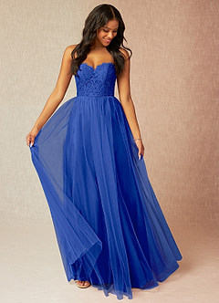 Azazie Roni Bridesmaid Dresses Royal Blue A-Line Sweetheart Neckline Tulle Convertible Dress image1