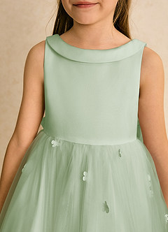 Azazie Angel Flower Girl Dresses Dusty Sage Ball-Gown Bow Tulle Dress image7