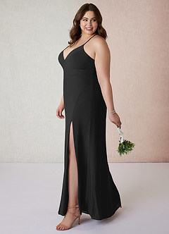 Azazie Becca Bridesmaid Dresses Black Sheath V-Neck Chiffon Dress image9