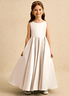 Azazie Pepper Flower Girl Dresses White Alabaster A-Line Pleated Matte Satin Dress image4
