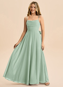 Azazie Bear Junior Agave A-Line Pleated Chiffon Dress image4