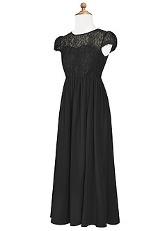 Azazie Delevingne Junior Black A-Line Lace Chiffon Dress image8
