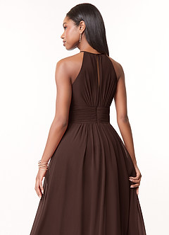 Azazie Bonnie Bridesmaid Dresses Ganache A-Line Keyhole Ruched Chiffon Dress image4