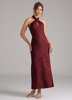Azazie Marlissa Bridesmaid Dresses Cabernet Sheath Pleated Floral Burnout Dress image5