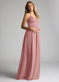 Azazie Emree Maternity Bridesmaid Dresses A-Line Chiffon Floor-Length Dress image2
