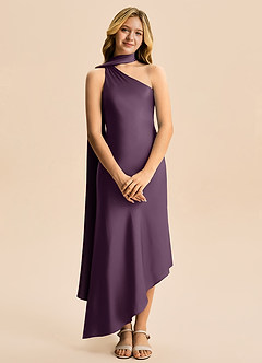 Azazie Briony Junior Etui Plissee Stretch-Satin Kleid Pflaume image7